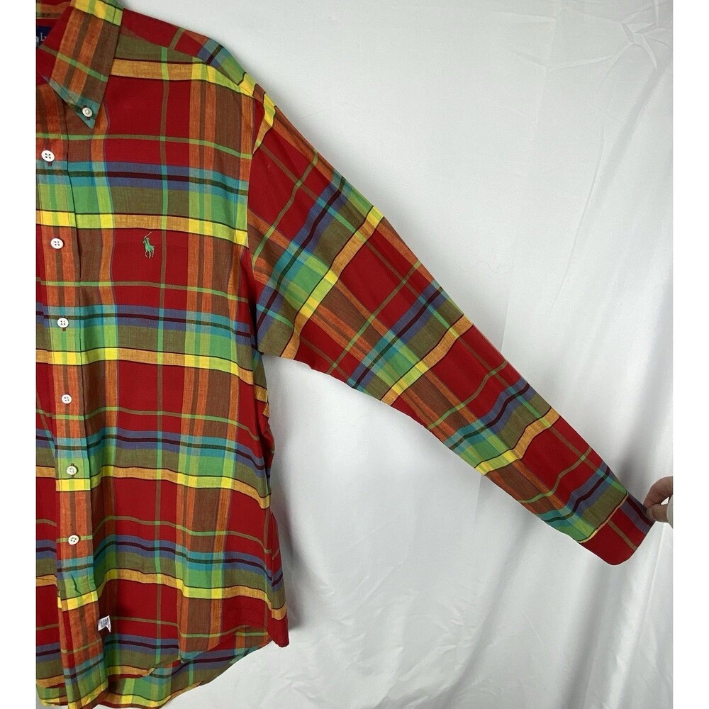 VTG Ralph Lauren Indian Madras Shirt Mens L Hand‎ Woven Plaid Button Down Preppy - Picture 4 of 13